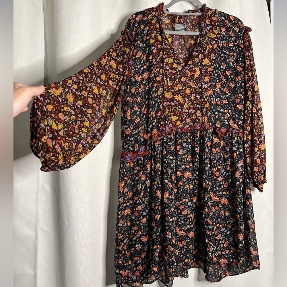 Anthropologie Boho Helene Sheer Floral Long Sleeve Dress XS - Picture 8 of 14